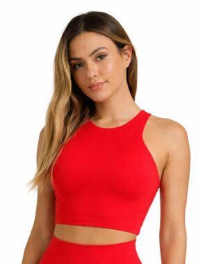 AVA Active x Pure Barre Hera Bra Red Chilli Racerback Super Soft Workout Size L